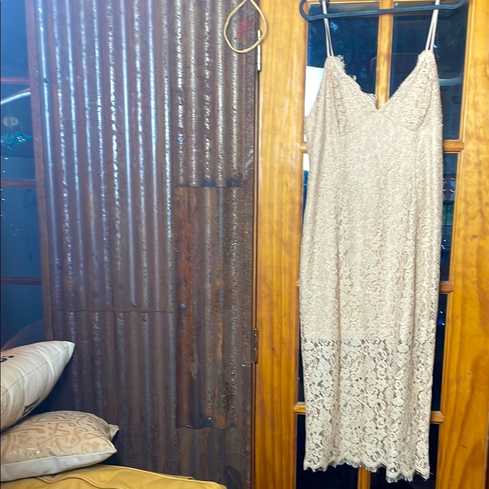 BARDOT’S Lace Dress in Soft Beige, Size L